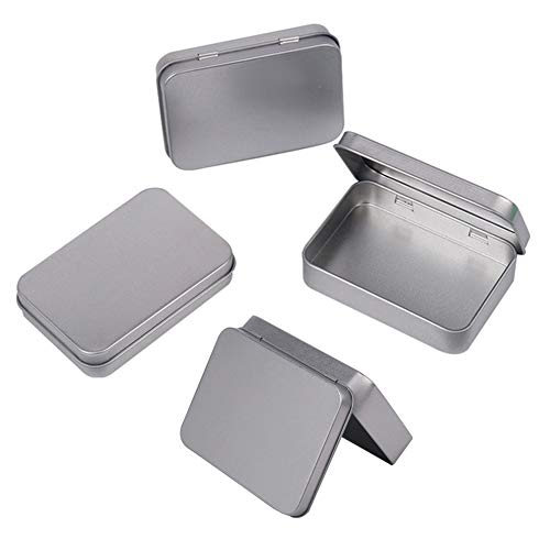 lasenersm 4 Pieces Rectangular Empty Hinged Tin Box Containers Hinged Metal Storage Container for Home Storage or Outdoor Active Storage 4.52 x 3.34 x 0.86 Inch - Image 1