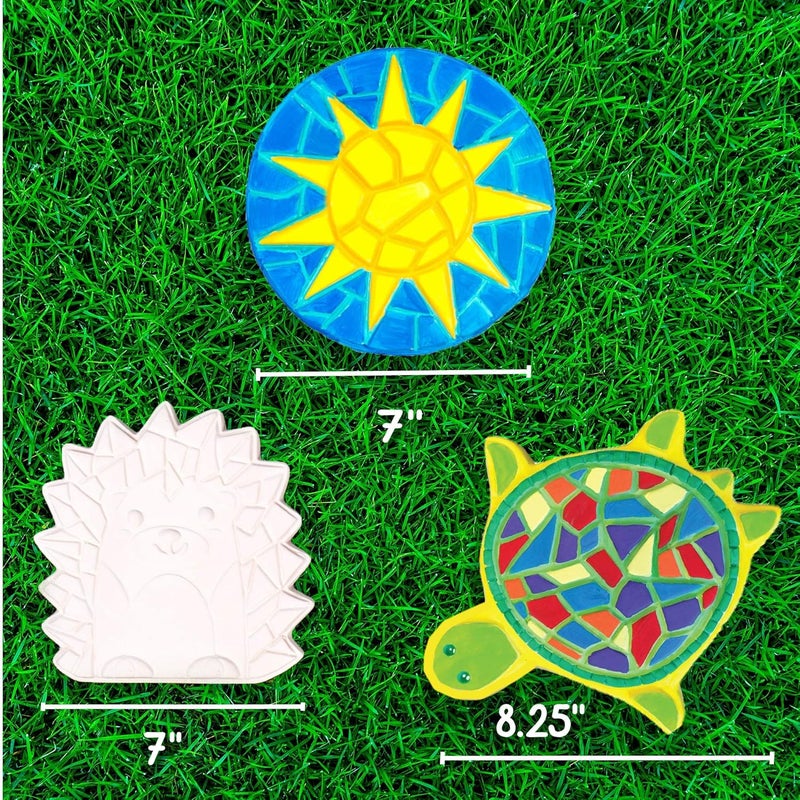 Creative Roots Mosaic Turtle, Hedgehog, & Sun - 3-Pack 7-Inch Ceramic Stepping Stones & 6 Vibrant Paints, Paint Your Own DIY Stepping Stones for Kids Ages 8+ - Image 5