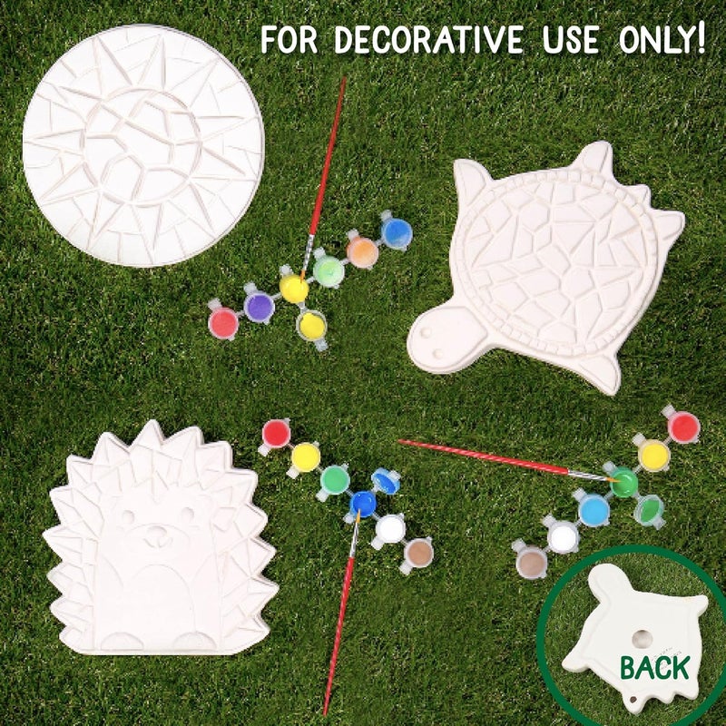 Creative Roots Mosaic Turtle, Hedgehog, & Sun - 3-Pack 7-Inch Ceramic Stepping Stones & 6 Vibrant Paints, Paint Your Own DIY Stepping Stones for Kids Ages 8+ - Image 2