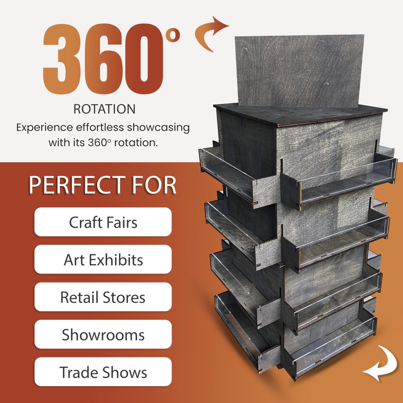 TORCHED DISPLAYS 4-Sided Rotating Display Stand - Craft Shows, Trade Shows, Markets - Small & Medium-Sized Items like Stickers, Postcards, Coasters, Note Pads, Napkins - Heavy-Duty, Easy to Assemble (Black)â€¦ - Image 3