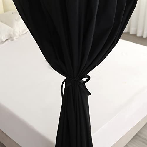 Mengersi Black Four Corner Post Bed Canopy Bed Curtains Sheer Canopy for Adults Girls Bedroom Decoration Lightproof Windproof (Queen, Black) - Image 2