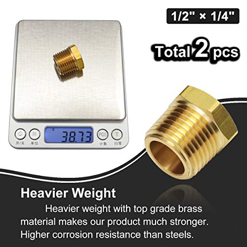 Boeray 2pcs 1/2 Inch NPT Male to 1/4 Inch NPT Female Reducer Brass Pipe Hose Tube Fitting Reducing Hex Head Bushing Adapter Convert - Image 5
