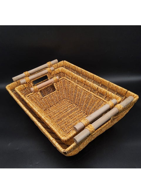 Wicker Basket Rectangular with Wooden Handles for Shelves Natural Baskets for Organizing Wicker Baskets for Storage Set of 3pcs Wicker Baskets for Shelves