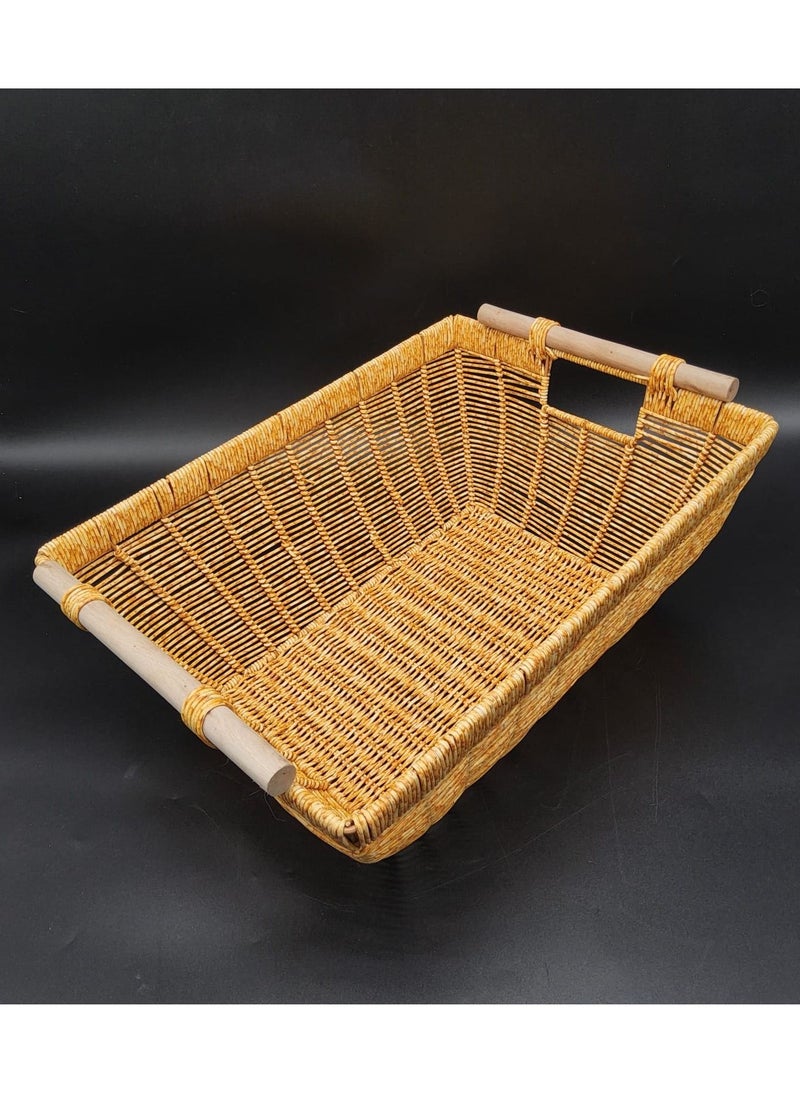 Wicker Basket Rectangular with Wooden Handles for Shelves Natural Baskets for Organizing Wicker Baskets for Storage Set of 3pcs Wicker Baskets for Shelves