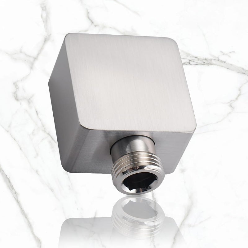 UCLIMAA Wall Supply Elbow for Handshower, Brass Square Wall Mount Shower Hose Connectorm1/2 for Handheld Hand Shower-Brushed Nicke - Image 2