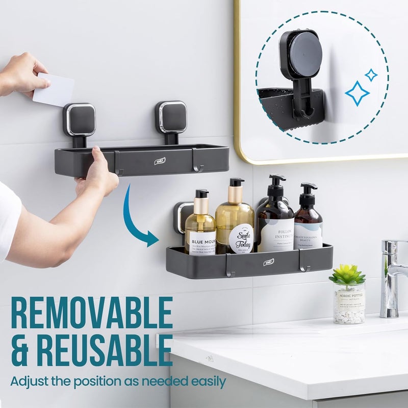 Taili Shower Caddy Suction Cup, Heavy Duty Shower Organizer for Bathroom, Removable Shelves for Inside Shower, Wall Mounted Aluminum Storage for Bathroom Holder, Dark Gray - Image 4
