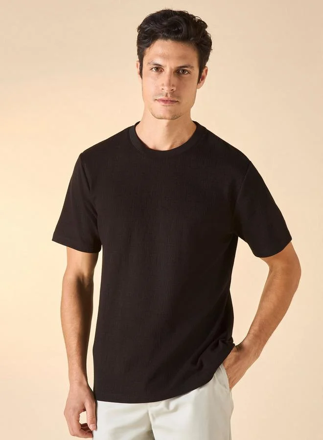 Iconic Iconic Textured T-shirt with Short Sleeves