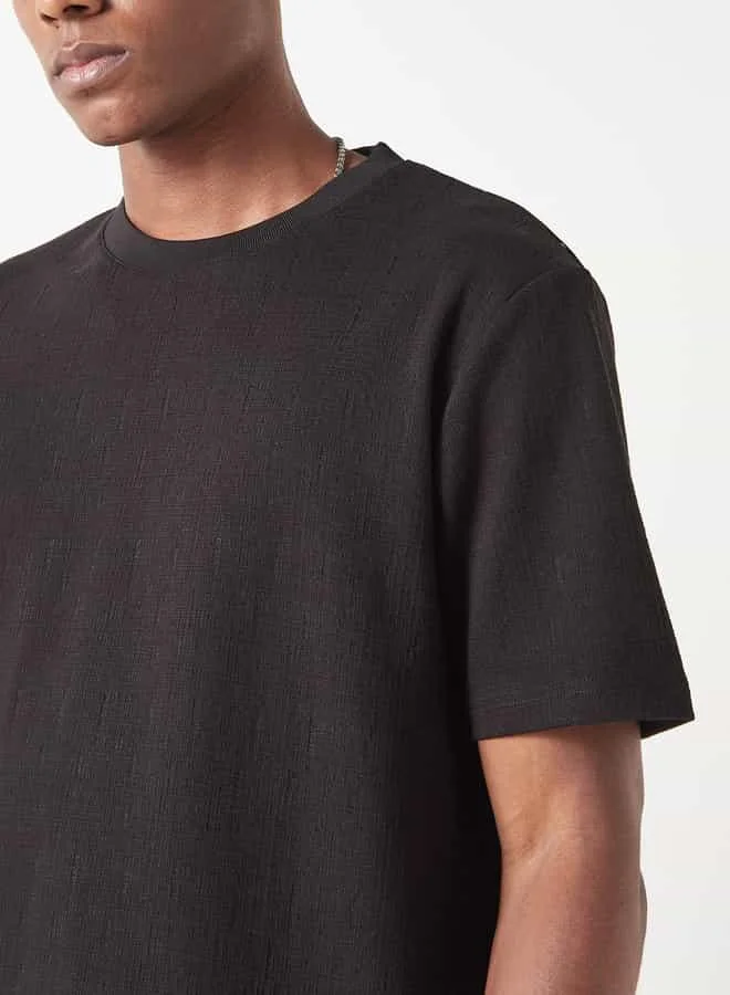Iconic Iconic Textured T-shirt with Short Sleeves