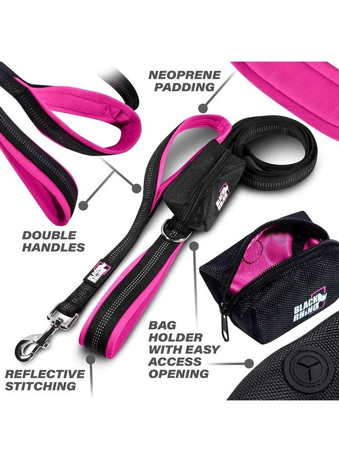 Black Rhino Dog Leash - Heavy Duty - Medium & Large Dogs | 6ft Long Leashes | Two Traffic Padded Comfort Handles for Safety Control Training - Double Handle Reflective Lead - (Pink)