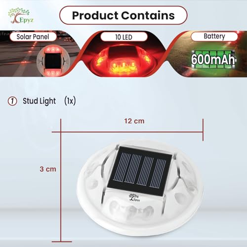 Epyz Solar Road Stud Light Outdoor Waterproof 10 LED 4 Side Round Deck Lights for Driveway, Dock, Markers, Step, Staircase, Garden, Ground [ Pack of 1, Red Flashing ] - Image 5