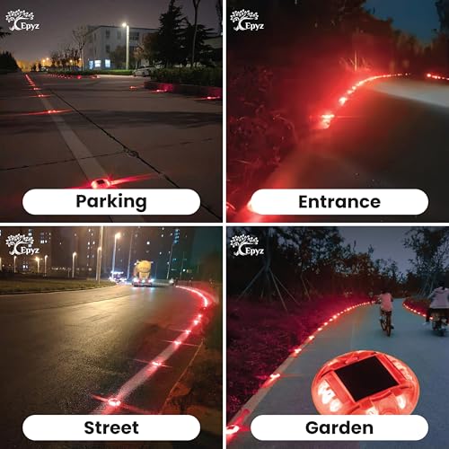 Epyz Solar Road Stud Light Outdoor Waterproof 10 LED 4 Side Round Deck Lights for Driveway, Dock, Markers, Step, Staircase, Garden, Ground [ Pack of 1, Red Flashing ] - Image 4