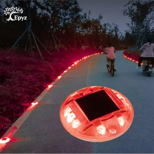 Epyz Solar Road Stud Light Outdoor Waterproof 10 LED 4 Side Round Deck Lights for Driveway, Dock, Markers, Step, Staircase, Garden, Ground [ Pack of 1, Red Flashing ] - Image 2