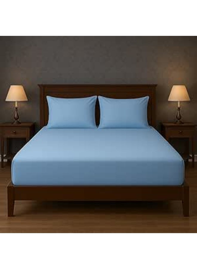 Luxury Light Blue Fitted Bed Sheet 180]×200 cm – 30 cm Deep Pocket, All-Around Elastic, Soft & Secure Fit