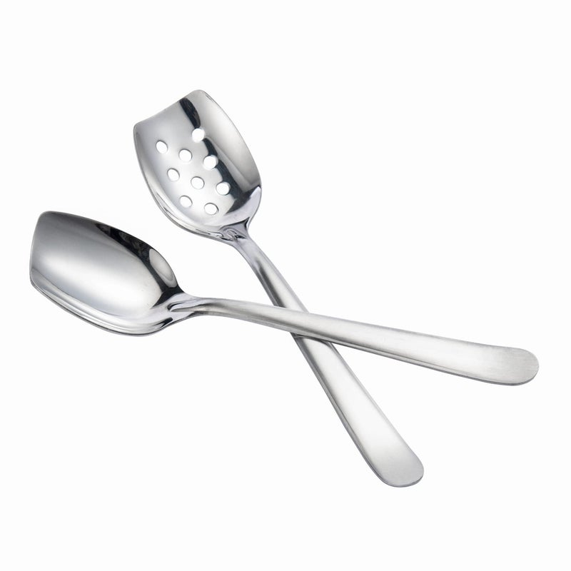 IMEEA Flat Edge Spoon 188 Stainless Steel Flat Bottom Serving Spoon for Cooking 8Inch Slotted Spoon Set of 2