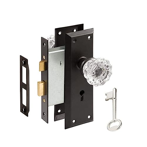 AKRILANE Mortise Lock Set Interior Door Antique & Vintage Style Knob with Keys - Crystal Matte Black - Image 1