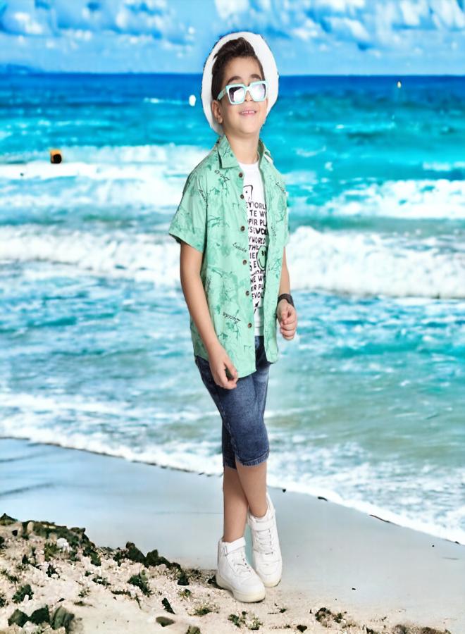 تشويس طقم للأولاد (قميص بأزرار مع قميص بدون أكمام) (عمر 9 سنوات) - مجموعة 2024 - ملمس ناعم وألوان مفعمة بالحيوية لمظهر أنيق ومريح, متوفر فى 🌈 تشويس - Image 4