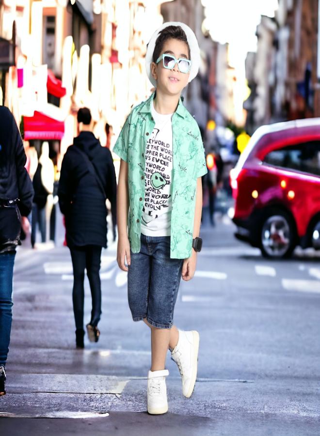 تشويس طقم للأولاد (قميص بأزرار مع قميص بدون أكمام) (عمر 9 سنوات) - مجموعة 2024 - ملمس ناعم وألوان مفعمة بالحيوية لمظهر أنيق ومريح, متوفر فى 🌈 تشويس - Image 5