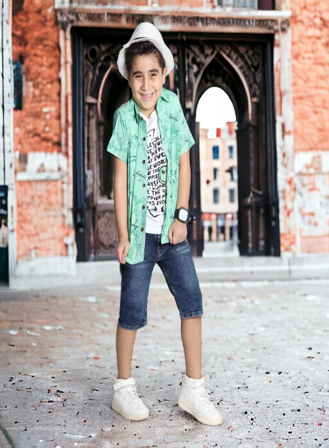 تشويس طقم للأولاد (قميص بأزرار مع قميص بدون أكمام) (عمر 9 سنوات) - مجموعة 2024 - ملمس ناعم وألوان مفعمة بالحيوية لمظهر أنيق ومريح, متوفر فى 🌈 تشويس - Image 3