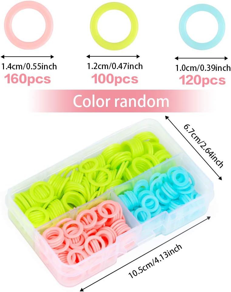 LUNARM 380 Pieces Colorful Knitting Stitch Markers Rings, Stitch Markers Rings(S/M/L) with Portable Storage Box for Sewing DIY Knitting Handcrafts - Image 2