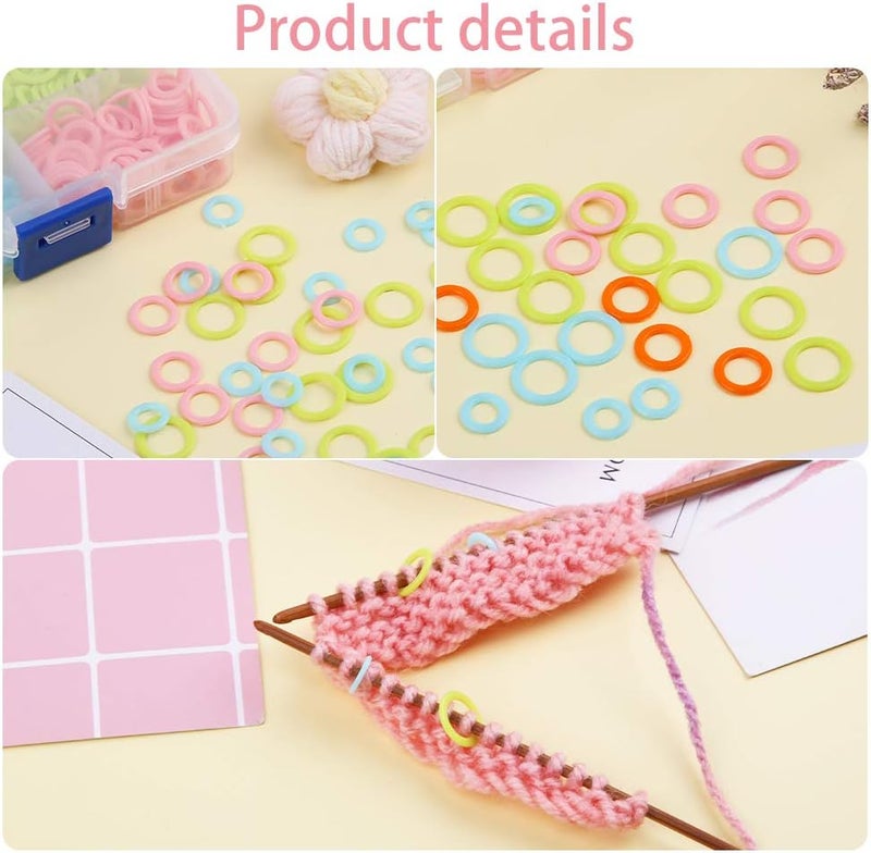 LUNARM 380 Pieces Colorful Knitting Stitch Markers Rings, Stitch Markers Rings(S/M/L) with Portable Storage Box for Sewing DIY Knitting Handcrafts - Image 3