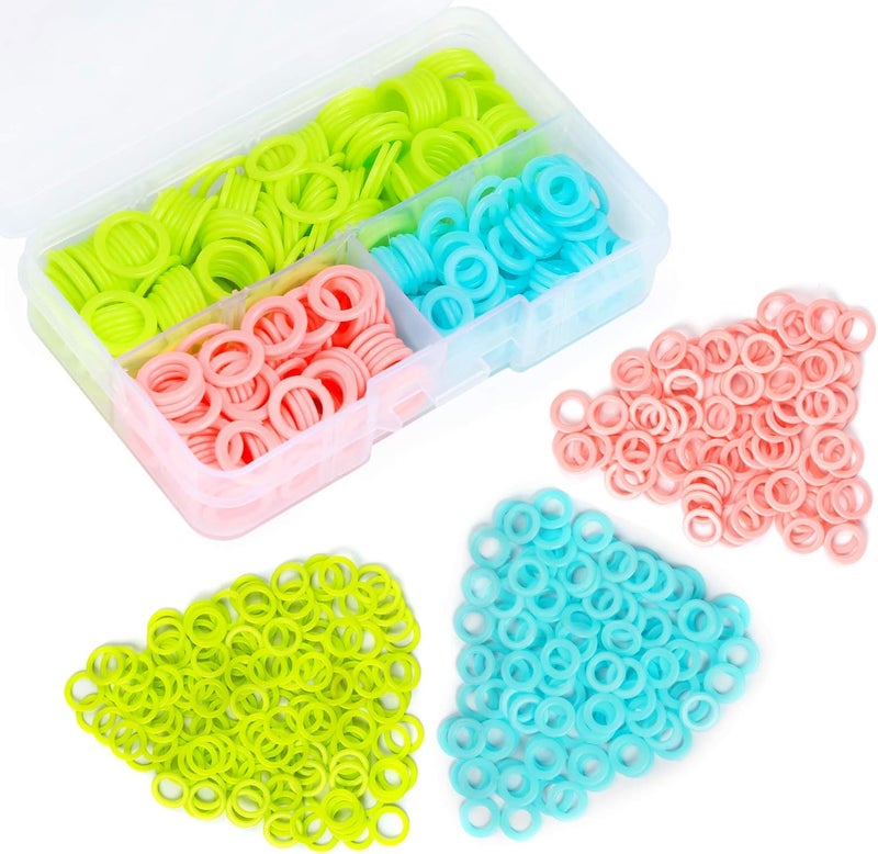 LUNARM 380 Pieces Colorful Knitting Stitch Markers Rings, Stitch Markers Rings(S/M/L) with Portable Storage Box for Sewing DIY Knitting Handcrafts - Image 1