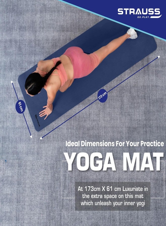 STRAUSS Yoga Mat with Carry Bag | Anti-Slip Exercise Mat for Women & Men | Home Gym Workout, Yoga, Pilates | Eco-friendly | Non-Slip Surface | Lightweight & Durable | 6mm (Blue) - Image 3