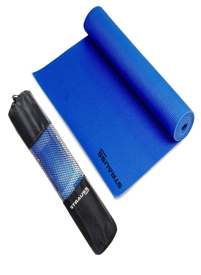 STRAUSS Yoga Mat with Carry Bag | Anti-Slip Exercise Mat for Women & Men | Home Gym Workout, Yoga, Pilates | Eco-friendly | Non-Slip Surface | Lightweight & Durable | 6mm (Blue) - Image 1