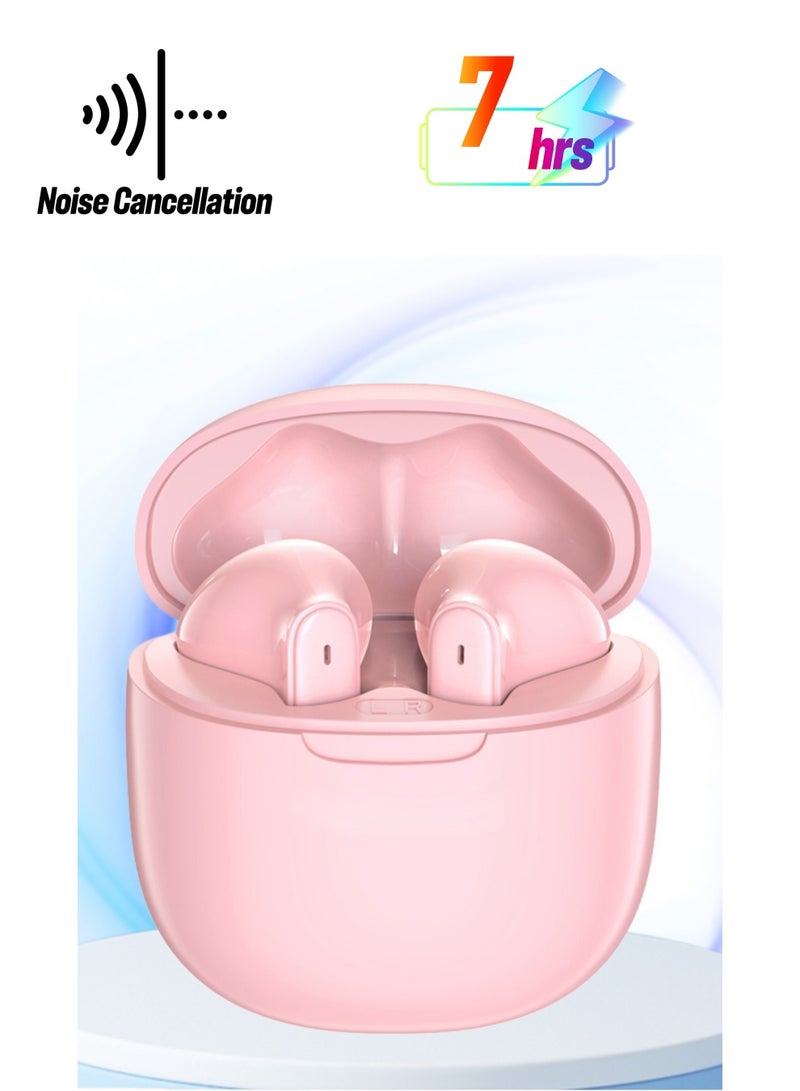 Awei T68 ENC Bluetooth earbuds, noise cancellation, wireless earbuds, waterproof, call-friendly earbuds. Pink  - Image 1