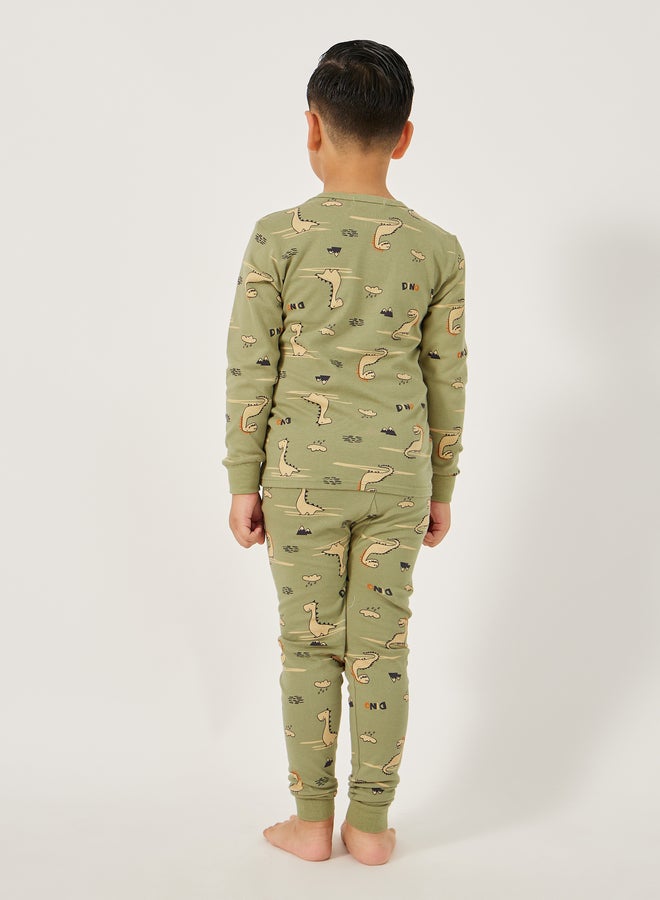 ستايلي طقم بيجامة وتيشيرت بياقة مستديرة بطبعة شاملة - Image 4