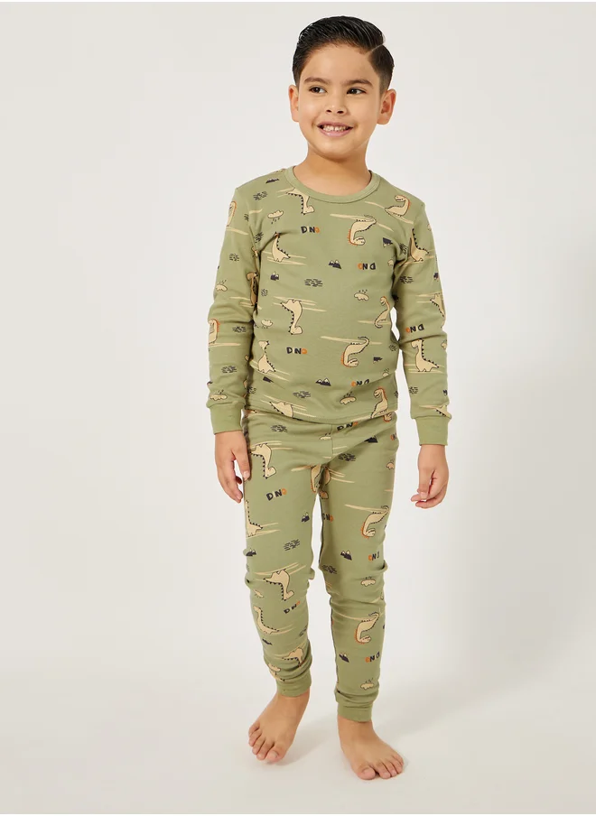 ستايلي Styli All-Over Print Round Neck T-Shirt and Pyjama Set
