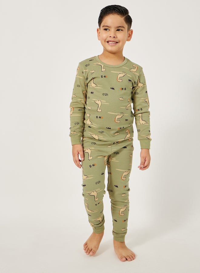 ستايلي طقم بيجامة وتيشيرت بياقة مستديرة بطبعة شاملة - Image 1