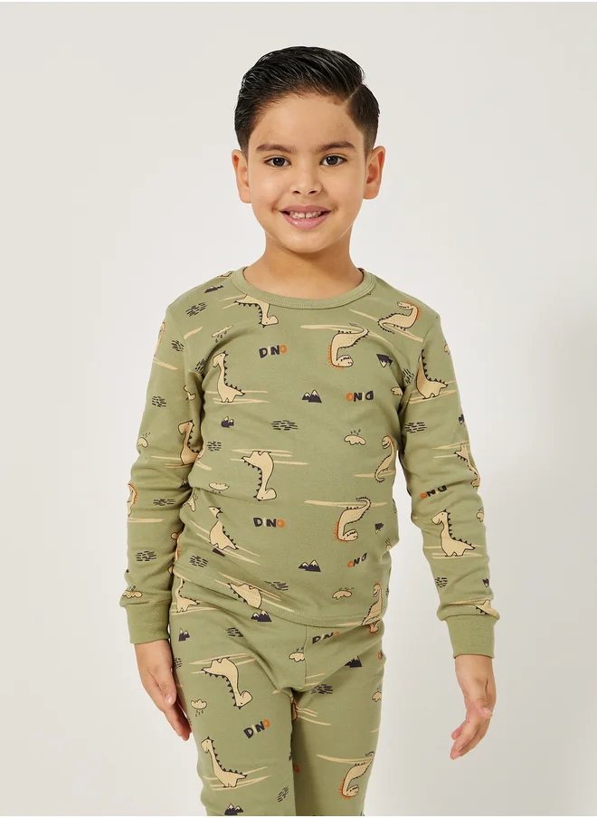 ستايلي Styli All-Over Print Round Neck T-Shirt and Pyjama Set