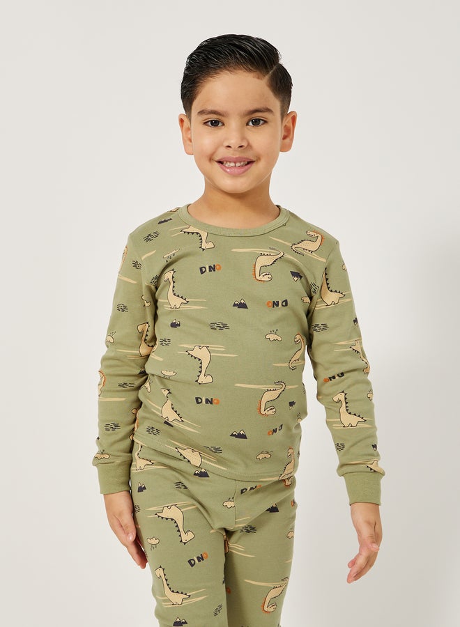 ستايلي طقم بيجامة وتيشيرت بياقة مستديرة بطبعة شاملة - Image 2