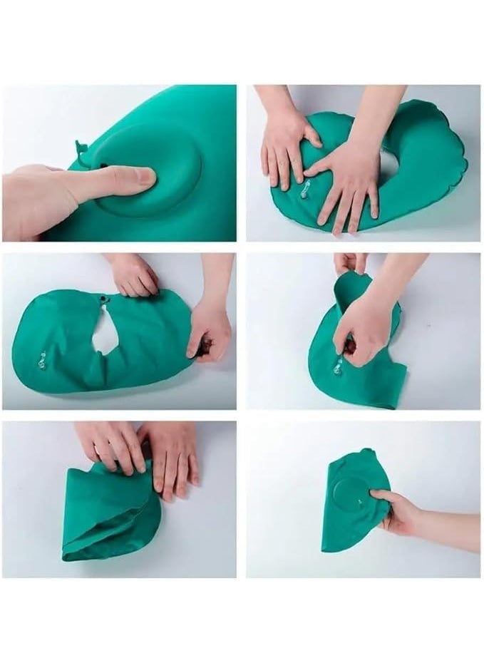 Orrda Orrda Neck Collar Air Cushion Self Inflating Button Travel Neck Pillow Inflatable Plane Car Train Pillow Portable Soft U Shaped Travel Pillow Pack of 1_Multicolor  - Image 5