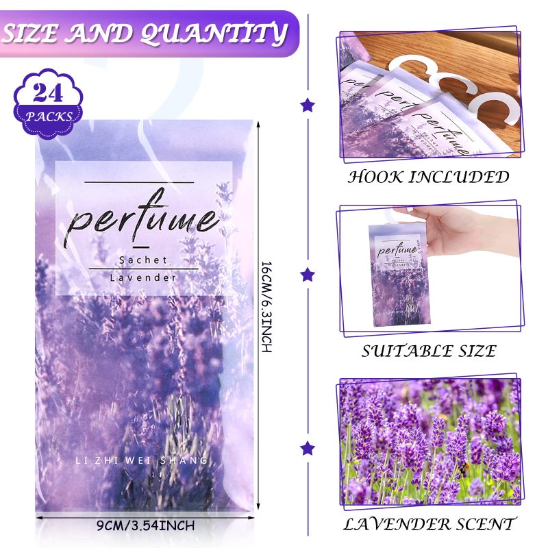 Loopeer 24 Pcs Large Hanging Closet Deodorizer Air Freshener Scented Sachets for Drawers and Closets Long Lasting Lavender Sachet Bags Drawer Freshener for Clothes (Lavender) - Image 2