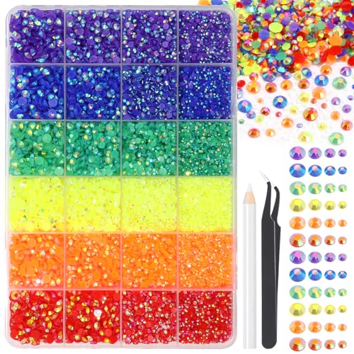 BELICEY 24000Pcs Rainbow Rhinestones for Nails - Flatback Resin Crystal Round Beads Gems Multi Sizes - 3D Crystals for Nail Art DIY Crafts Clothes Shoes Jewelry - Image 1