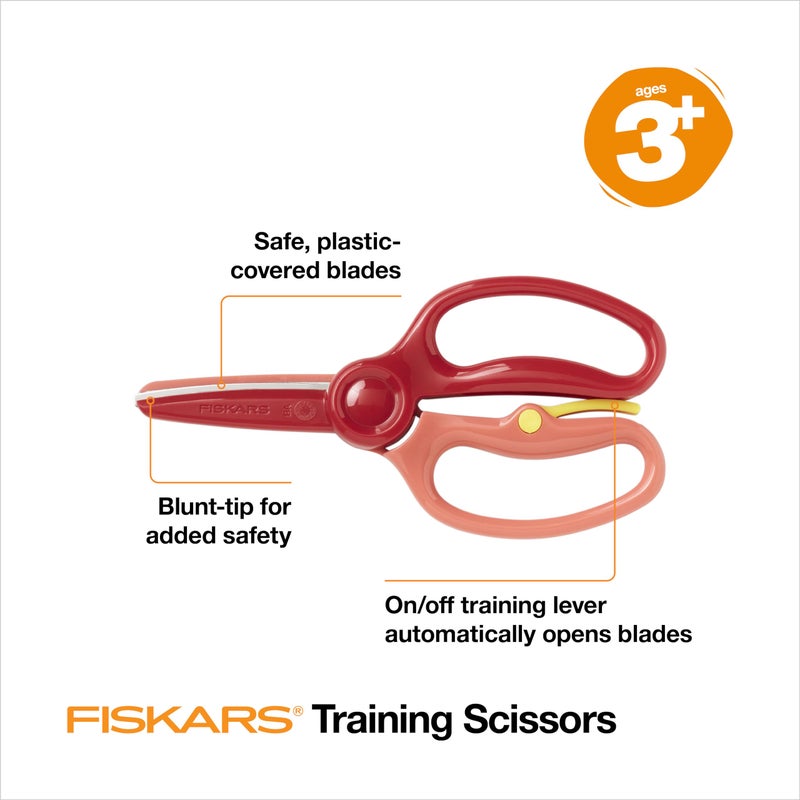Fiskars Training Scissors for Preschoolers Ages 3+, Small Kids Safety Scissors with Training Lever, Easy to Use, Preschooler Art Supplies, Back To School, Red - Image 1