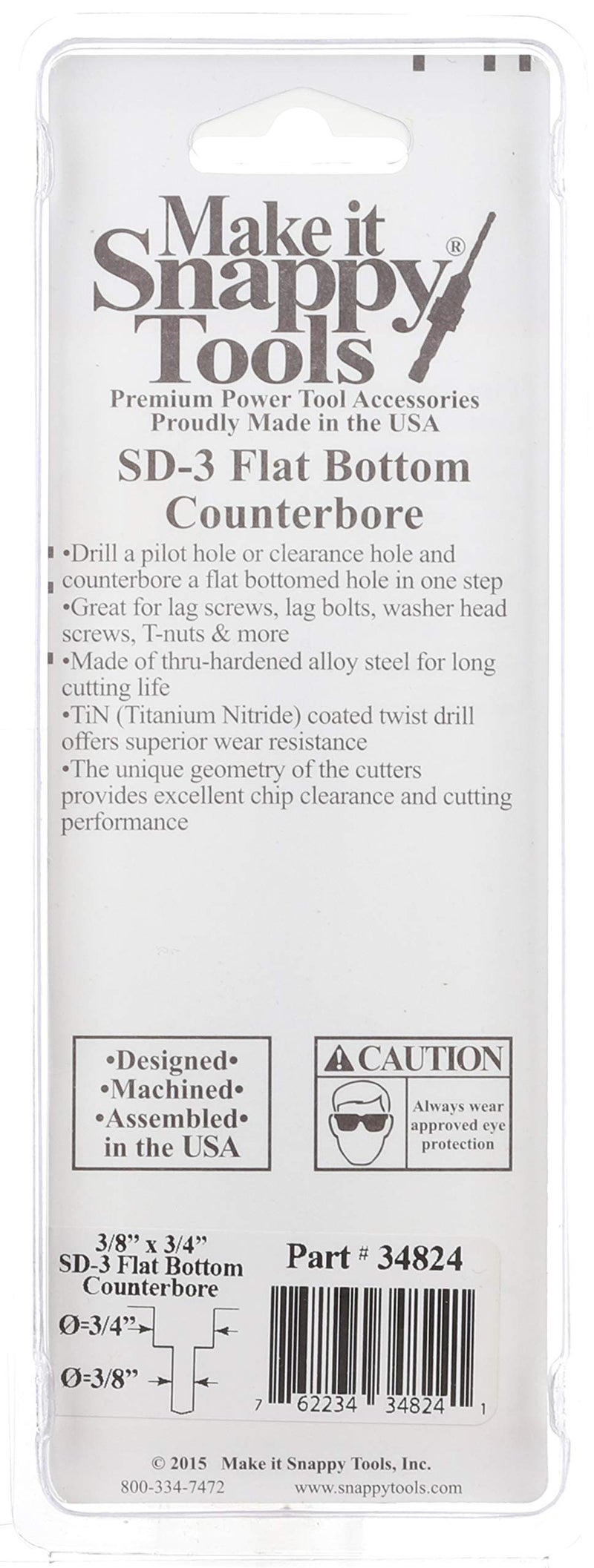 Make It Snappy Tools 3/8 Inch X 3/4 Inch 3-Flute Flat Bottom Counterbore With Tin Coated Twist Drill #34824 - Image 3