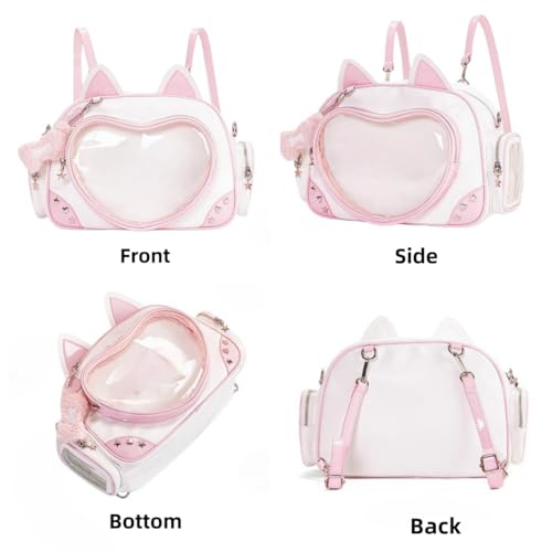 Vobomo Kawaii Ita Bag Cat Pin Backpack Shoulder Crossbody Bag for Miku Anime Heart Clear Layer with Insert (Pink) - Image 3