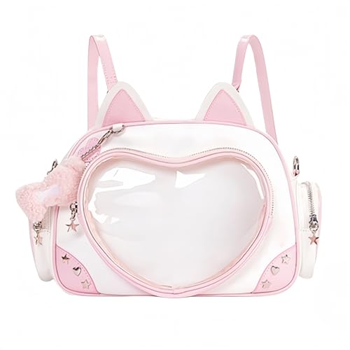 Vobomo Kawaii Ita Bag Cat Pin Backpack Shoulder Crossbody Bag for Miku Anime Heart Clear Layer with Insert (Pink) - Image 1