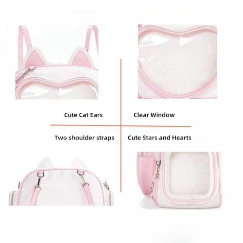 Vobomo Kawaii Ita Bag Cat Pin Backpack Shoulder Crossbody Bag for Miku Anime Heart Clear Layer with Insert (Pink) - Image 5