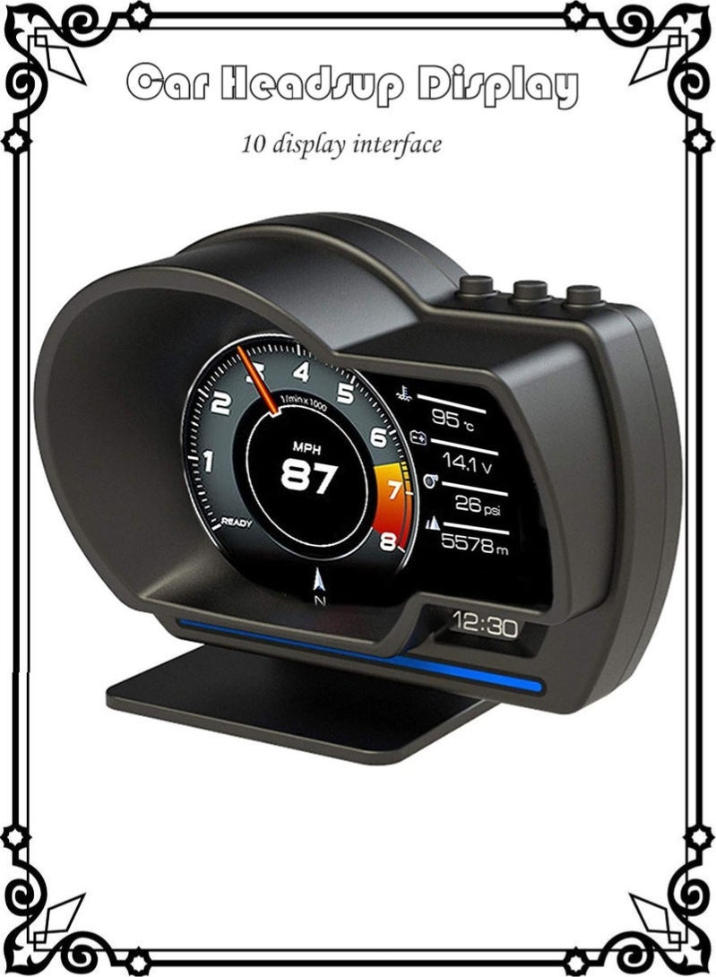 Car HUD Display, OBDⅡ+GPS Smart Gauge,High Definition Speedometer,Car Diagnostic Tool,OBD Fault Code Elimination,Safe Driving,Computer Overspeed Fault Alarm,for All Vehicles(Black) - Image 1