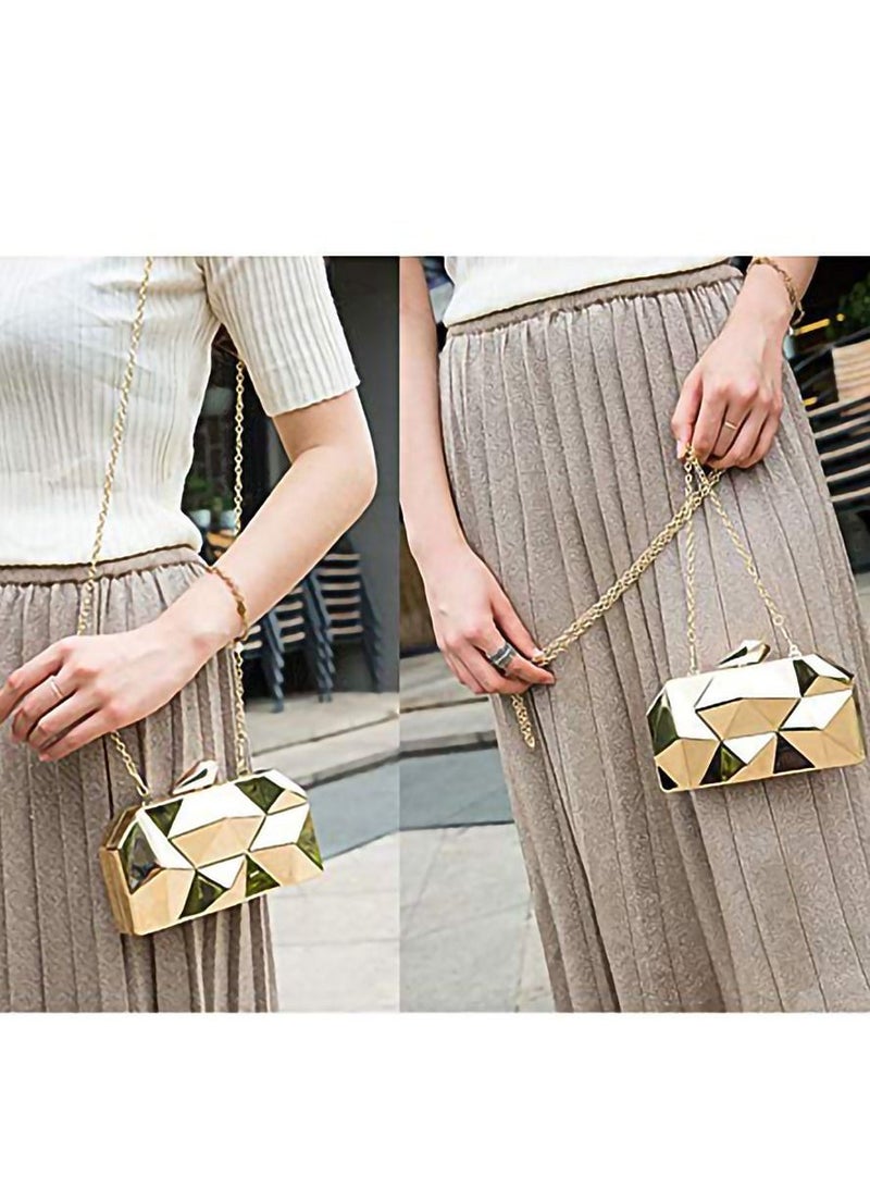 Excefore Women Lattice Pattern Metal Handbag Chain Geometric Evening Clutch Purse  - Image 2
