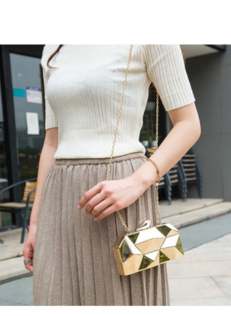 Excefore Women Lattice Pattern Metal Handbag Chain Geometric Evening Clutch Purse  - Image 3