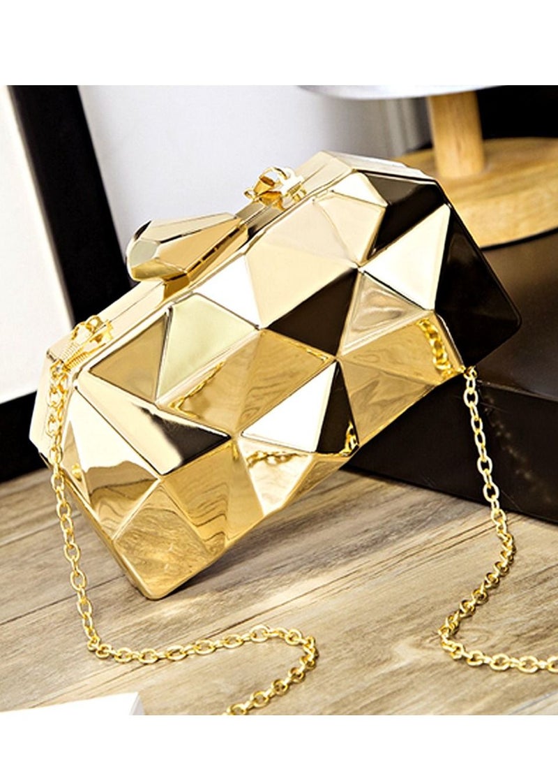 Excefore Women Lattice Pattern Metal Handbag Chain Geometric Evening Clutch Purse  - Image 4