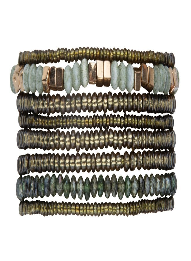 SPUNKYsoul Olivia 8 Piece Boho Bracelet Set for Women, Layered Stretch Beaded Bracelet Stack, Green Stone Seed Bead Bracelets with Gold Accents, Bohemian Stackable Jewelry Gift (Green Gold) - Image 1