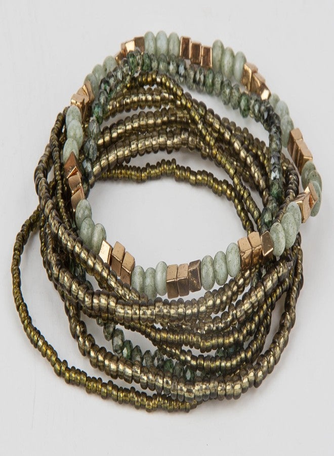 SPUNKYsoul Olivia 8 Piece Boho Bracelet Set for Women, Layered Stretch Beaded Bracelet Stack, Green Stone Seed Bead Bracelets with Gold Accents, Bohemian Stackable Jewelry Gift (Green Gold) - Image 3
