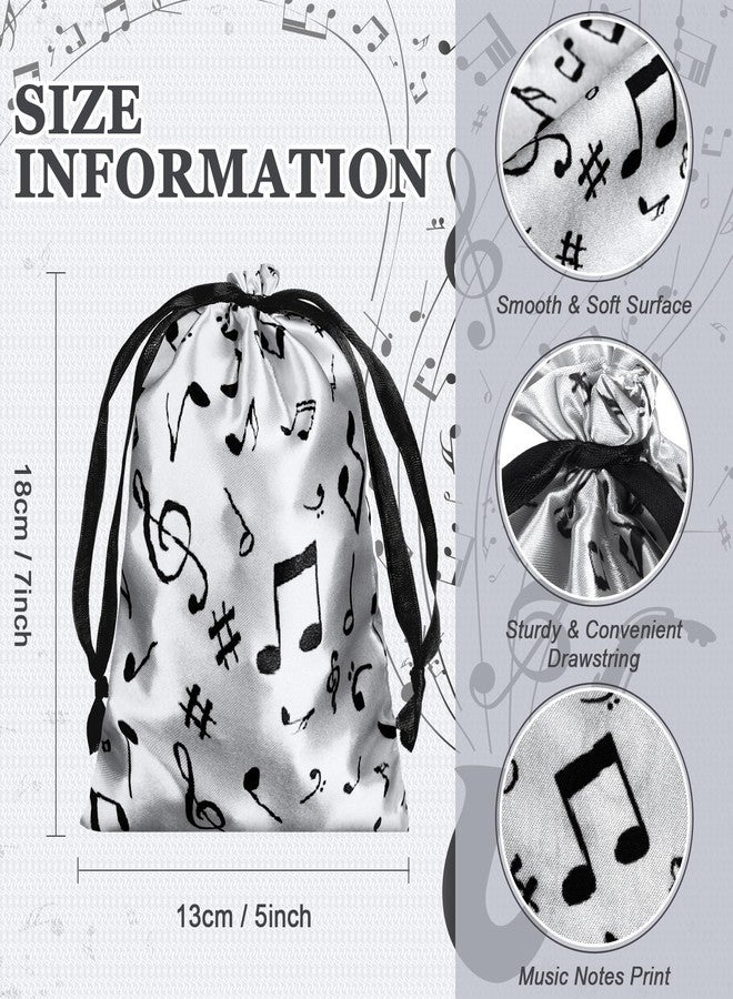 Wesnoy 24 Pcs Music Notes Gift Bags Musical Note Drawstring Treat Bag Music Decorations Party Favor for Musician Gifts Social Media Musical Party Supplies(5 x 7,Black on the Silver - Image 2