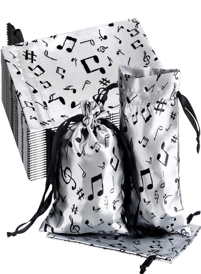 Wesnoy 24 Pcs Music Notes Gift Bags Musical Note Drawstring Treat Bag Music Decorations Party Favor for Musician Gifts Social Media Musical Party Supplies(5 x 7,Black on the Silver - Image 1