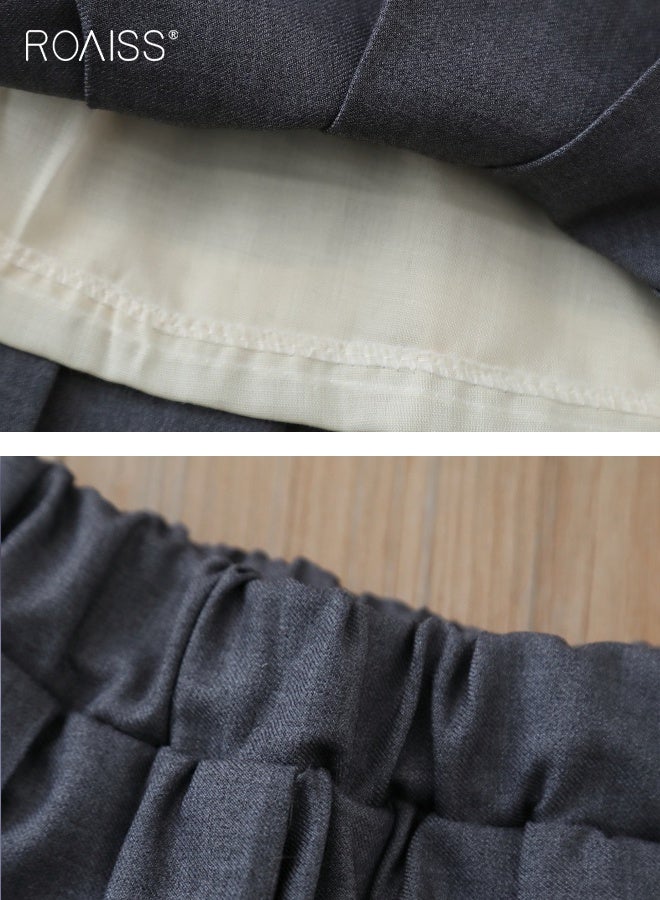 رويس طقم ملابس للفتيات من قطعتين، زي أنيق مع سترة وتنورة مطوية، بلوزة محبوكة مع ربطة عنق و تنورة بخصر مطاطي مع بطانة، مناسب للارتداء اليومي والأنشطة الخارجية - Image 5